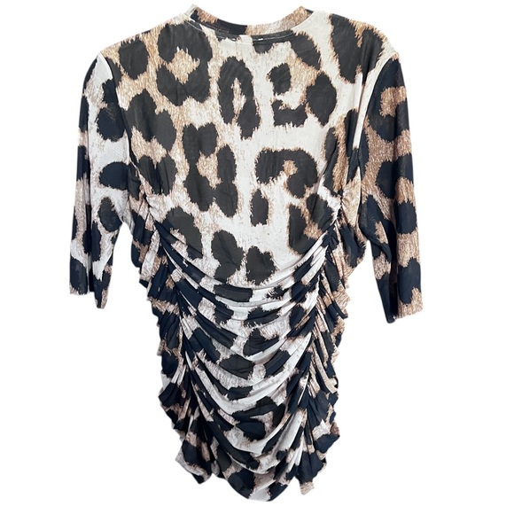 Ganni EUC Women’s Animal Print Sheer Ruched Top size XL - Picture 4 of 11